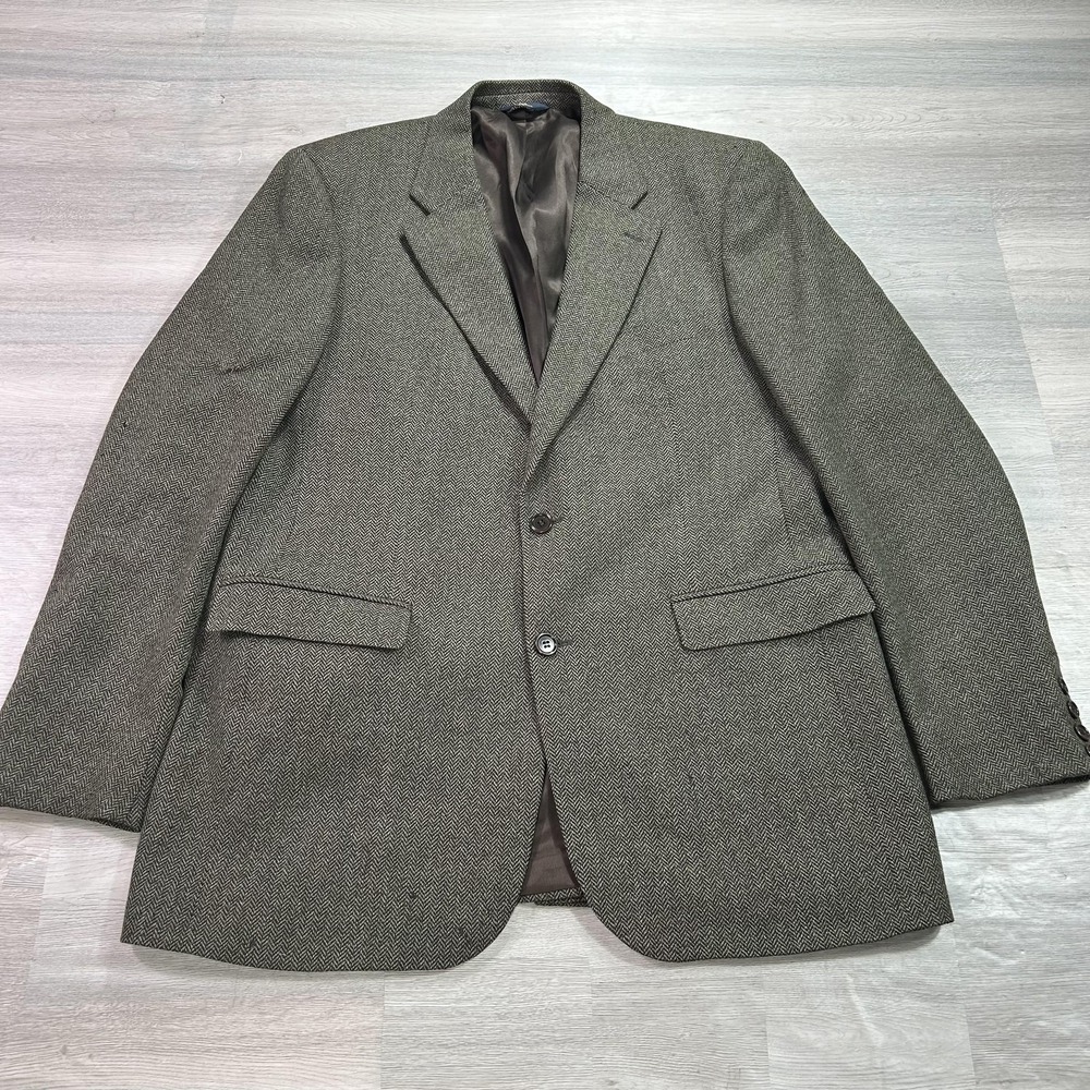 Brooks 346 Blazer Mens 44L Brown Wool‎ Herringbone Tweed Sport Coat Jacket